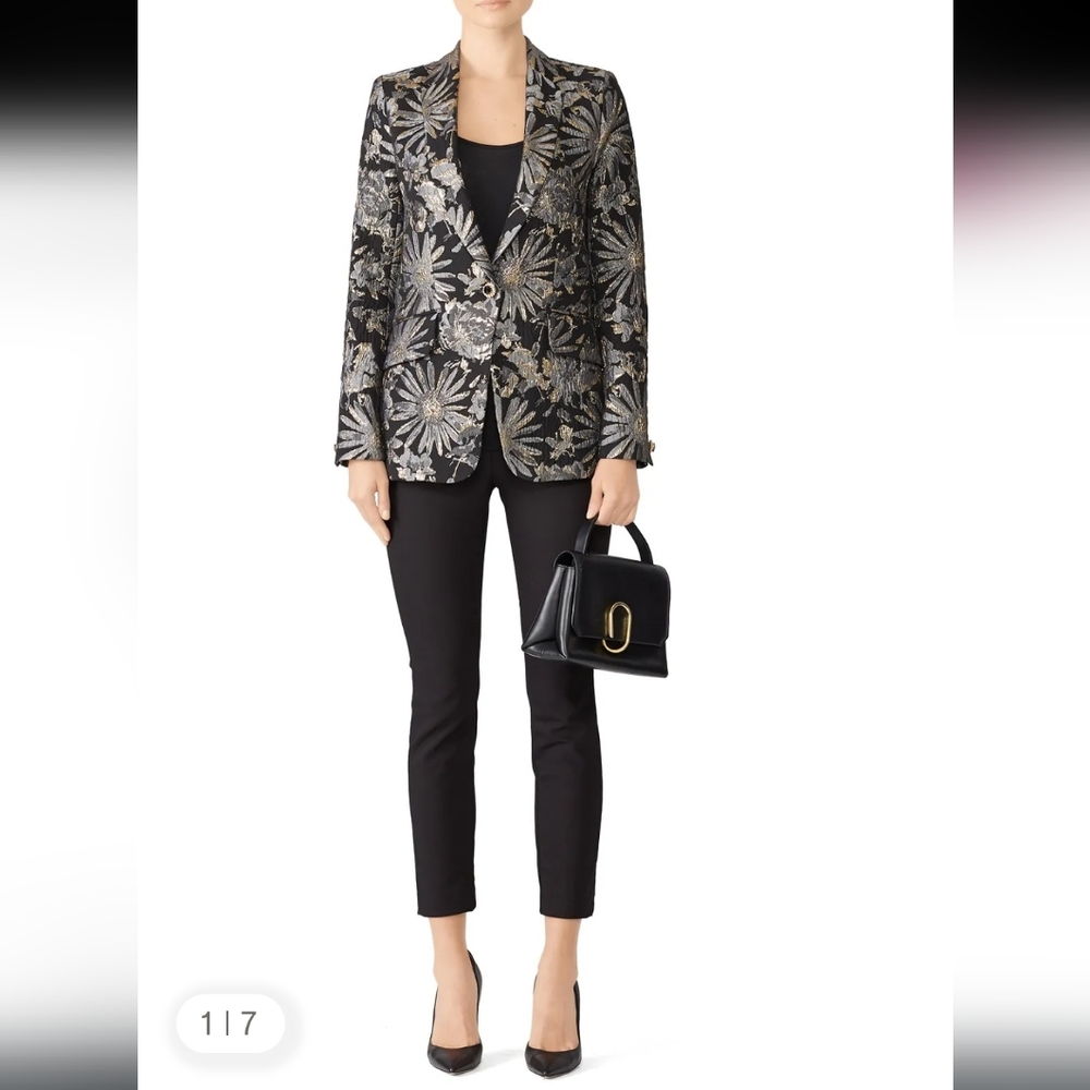 Beautiful Trina Turk Black and Gold Floral Metallic Blazer